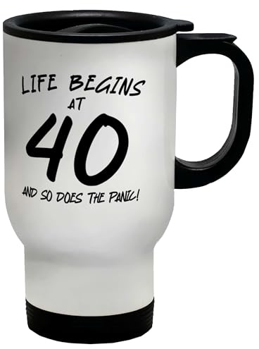 Shopagift 40th Birthday Travel Mug Life Begins at 40 So Does The Panic Stainless Steel 14oz Cup