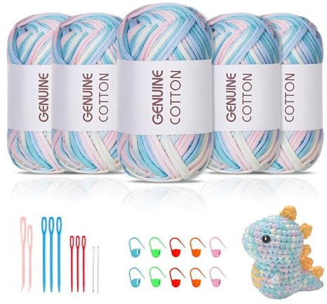 Maxee 5X50g Dickes Garn Baumwolle zum Häkeln, Chunky Häkelgarn für Anfänger, Kein Geteiltes Häkeln Amigurumi Wolle, Klobiges Baumwollgarn Einfaches Strickgarn zum Häkeln Stricke