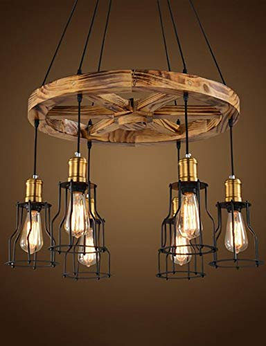 Hanging Lamp, Pendant Light Fixture Copper Light Fitting Pendant Light Fittings for Ceilings Village Retro Wooden 6-Light Chandelier Cafe Restaurant Bar Chandelier Indoor Chandeliers Kitchen Island L