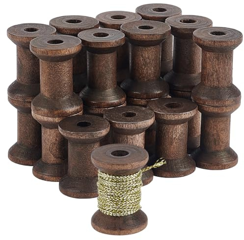 BENECREAT Bobine Vuote In Legno Antico Da 30 pezzo, Bobine di Filo Vuote Da 30 mm Bobine di Nastro di Legno Bobine per Progetti di Legno Fai-Da-Te per Arti di Tessitura di Fili, Marrone Noce di Cocco