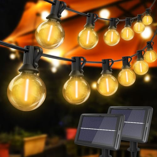 litogo 2 Stück Lichterkette Außen Solar, 25+2 LEDs G40 Solar Lichterkette Glühbirnen Aussen, IP55,4 Modus 9m Solarlichterkette für Garten, Hochzeit, Balkon, Haus, Weihnachtstag Deko, Warmweiß 2700K