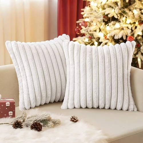 EMEMA Kissenbezug Plüsch Kissenbezüge Samt Kunstpelz Weich 50x50 cm Moderne Sofakissen Dekokissen Glatter Reißverschluss Waschbar Deko Kissenhülle für Wohnzimmer Schlafzimmer Sofa 2er Set Weiß