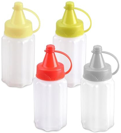 Tinkber 4 Pièces Mini Bouteille de Sauce,Bouteille de Sauce À Presser pour L'extérieur, Récipient À Sauce Compressible, Convient pour La Sauce Tomate,L'huile D'olive (Quatre Couleurs)