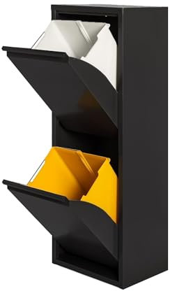 JOBGAR Cubo de basura y reciclaje Metálico de 2 compartimentos, 2x17L (34L) Negro mate PAT 2