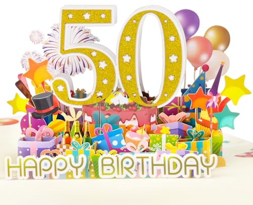 Magic Ants 50. Geburtstagskarte - 3D Pop-Up Karte zum 50. Geburtstag für Frauen, Männer, Mama, Papa, Freunde und Familie - Perfekt als Geldgeschenk und Glückwunschkarte