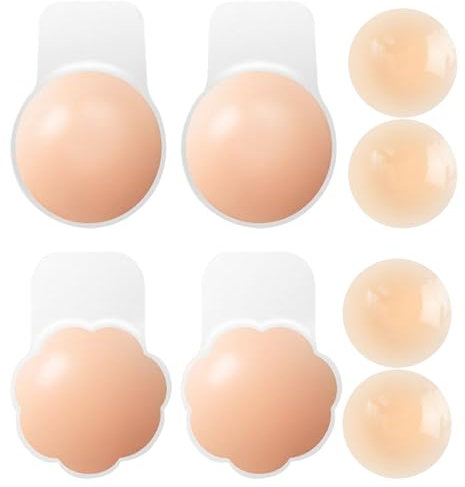 JSTHHTT 4 Paires Soutiens Gorge Adhésif, Invisible Auto Réutilisable Soutien Gorge, Cache Teton, sans Bretelles, pour aux Robes, Robes de Mariée, Gilets