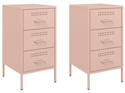 vidaXL Tables de Chevet 2 pcs, Armoires de Lit avec Pieds, Tables de Nuit avec Tiroirs, Armoires de Nuit Chambre, Rose 36x39x68 cm Acier