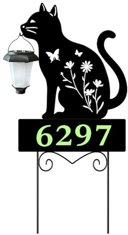 Katzengarten Dekopfähle Katze hält Solarlaterne Dekorative Gartenstecker Solar Katzenstecker Outdoor Dekorative Katzenpfähle (Zahl leuchtet im Dunkeln)
