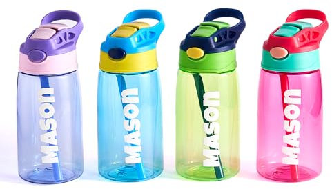Smile lab Personalisierte Trinkflasche für Kinder mit Strohhalm und Deckel, 480ml BPA-freie Auslaufsichere Wasserflasche mit Namen, Perfekt für Schule, Kindergarten, Sport & Outdoor Aktivitäten