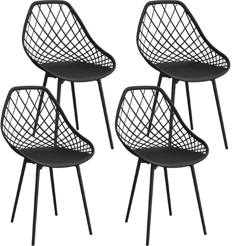 LEWE 4er Set Esszimmerstühle, Sitz aus Polypropylen mit Stuhlbeinen aus Metall, wasserfeste Gartenstühle, Küchenstühle, Ausgeschnittene Rückenlehne, armlos-Schwarz