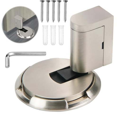 Adjustable Door Stop, Silent Heavy Duty Mechanical Floor Door Stopper Invisible MagneRotate Punch-Free Doorstop Door Locks with Adhesive Install Tools for Home Office Indoors Hold Open(Silver)
