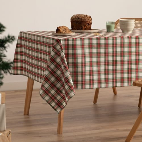 GAMUSI Tovaglia quadrata Natale tessuto quadro rosso e bianco filo oro tavolo sala da pranzo decorazione natalizia 140 x 140 cm colore rosso e bianco