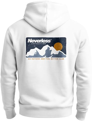Neverless® Herren Hoodie Backprint Berge Wandern Berg-Grafik Vintage Retro Style Kapuzen-Pullover Männer Fashion Streetstyle