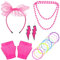 LLOUSSAK 80er Jahre Outfit Damen Set, 5 Stück 90er Accessoires: Rose Stirnband, Ohrringe, Fischernetz-Handschuhe, Halskette, Armband - Für Themenpartys, Neon Partys, Karneval