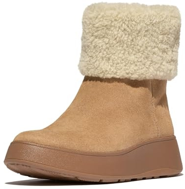Fitflop Damen F-Mode Shearling-Collar Zip-up Suede Ankle BootsStiefelette