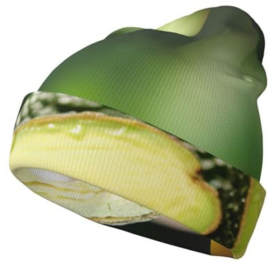 Strickmütze mit Avocado-Fruchtdruck, Unisex, stilvolle Strickmütze, Wintermütze, warme Mütze, Strickmütze, Schwarz, Schwarz, Einheitsgröße