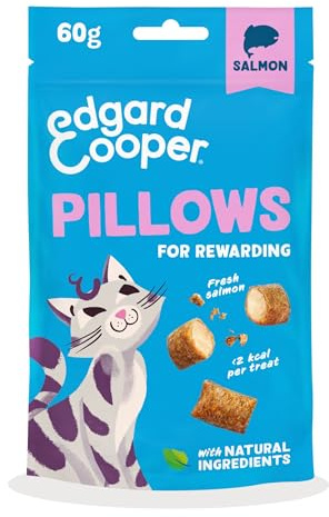Edgard Cooper natural cat treats, salmon pillows (1 x 60g bag), packed with fresh meat, grain free treats for rewarding, less than 2kcal per treat, natural ingredients & no added sugar