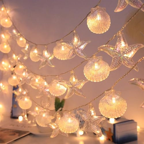 ENLACE Meerestiere Lichterkette, 1,5 m, 10 LEDs, Muschel, für Innen und Außen, Meereslebewesen, Maritime Lichterkette für Schlafzimmer
