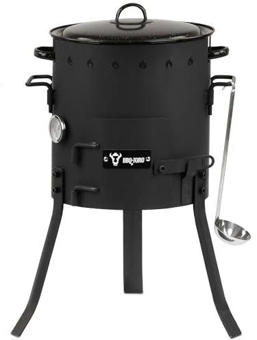 BBQ-Toro Horno para exteriores de 29 cm de diámetro, cañón de gulash con olla, parrilla y cucharón de sopa, caldera de gulasch, caldera de fuego, horno exterior, hoguera, cocina exterior, estufa de