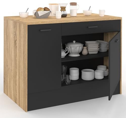 IDMarket – Ilot Central LIO Maxi capacidad de almacenamiento madera y negro