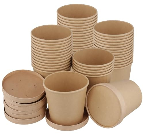 CHEUKYIU 40 Stück 26oz Braun Pappbecher mit Deckel, 780ml Suppenbecher to go, Einweg Eisbecher Pappe für Suppe, Eis und Snacks