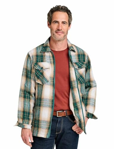 Pegasus Men's Sherpa Lined Zip Overshirt Check Fleece with Padded Sleeves