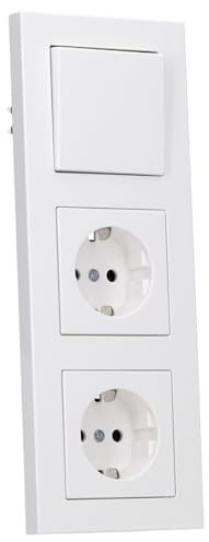 JUNG Serie A Wechselschalter + 2x SCHUKO Steckdosen Safety Set Alpinweiß | mit 506U Wippschalter Universal, A590WW Wippe, 2x A1520KIWW Steckdose m. Berührungsschutz, A5583BFWW Rahmen 3-fach