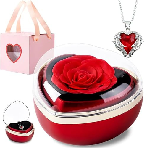 NINESPRING Ewige Rose mit Schmuck, Konservierte Rose Blumen Box in Herzform,Frauen Muttertagsgeschenk für Mama Valentinstag Hochzeitstag Weihnachten Geschenk für Mutter Ehefrau Freundin Oma
