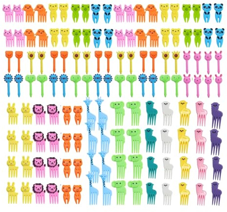 160 brochetas de frutas de animales para niños - 11 diseños populares, tenedores de frutas sin BPA y reutilizables, perfectos para fiambrera, guardería, cumpleaños y pícnic