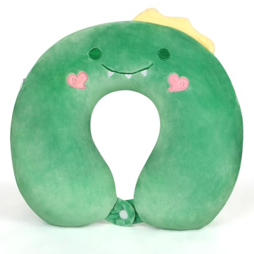 Alaoo Oreiller de Voyage en Mousse à mémoire, léger Portable, Dragon Vert | Oreiller de Voyage pour Avion, Super léger et Portable, Coussin de Cou Formé en U Animal pour Voyage Avion Train Burea