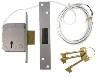 BS3621 Mortice Deadlock with Microswitch, 5 Lever, Steel Body, Hardened Deadbolt, for Timber Doors, Access Control Compatible (Satin Chrome, 2.5 inch / 67mm, Single Pole microswitch)