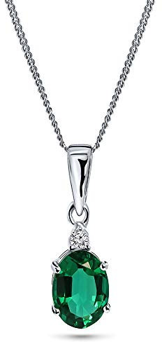 MIORE Schmuck, Goldkette Damen, Diamanten Smaragd Edelstein Kette mit Kettenanhänger Gold, Gliederkette Gold 9 Karat 375 Weißgold, 45 cm lang, Halskette Damen