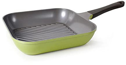 Neoflam Eela Antihaft-Pfanne, quadratisch, mit Sear Ridges, PFOA-freie Ecolon-Keramikbeschichtung für Bratpfanne, Broil, Fischgemüse und Fleisch, kratzfest, 27,9 cm, Olivgrün