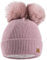 MFAZ Morefaz Ltd Damen Winter Beanie Strickmütze Mütze Doppelt Bommel Pom Pom Wurm SKI Mütze (Rose Pink)