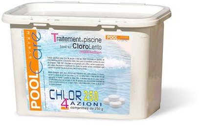 Pool Care 250 4 Wörterbuch für Pool in Tabletten 250 g (Fahrt 90/250) Aktiviert zu 90% gesundheitsschädlich bei langsamer Entfaltung für Pool - Sofortversand 1 KG