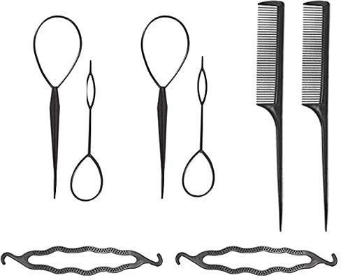 2 Set 8PCS Tail Hair Styling Tools, Ponytail Maker Fast Hair Braiding Tool Hair Accessories for Women Girls Black