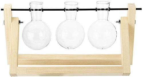 Venus valink Plant Shelves, Glass Vase Tabletop Hydroponics Wooden Plant Stand Vintage Style Flower Pot Display Holder Storage Rack for Home Garden