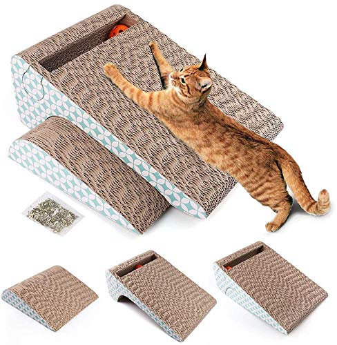 LotFancy Rascador para Gatos con Hierba Gatera y Juguete Gato Pelota 2 en 1 Alfombras Rascadoras Carton Reciclado Corrugado Rascador Gato