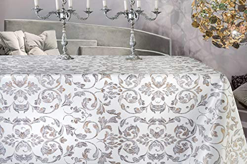 ecosoul Wachstuchtischdecke Livia Ranken Barock weiß grau (7,50€/Meter) Wachstischdecke Schutzdecke Gartentischdecke abwaschbar Meterware Breite:140cm Länge:100cm