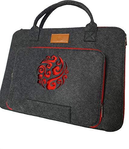 MA-E(Commerce)15,5''/13,3''Laptoptasche,aus Filz,mit Muster, Aktentasche Tasche Kompatibel mit Lenovo/Acer/Dell/HP/Asus/Notebooktasche Laptophülle Schutzhülle Sleeve Hülle (Dunkelgrau/rot, 13,3'')