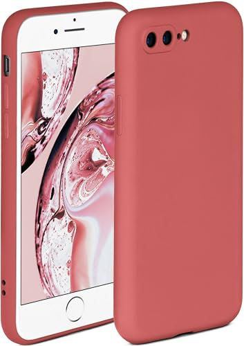 ONEFLOW Coque Souple Compatible avec iPhone 7 Plus/iPhone 8 Plus, Coque en Silicone, Bord surélevé pour la Protection d'écran, Double Couche, Coque Souple pour téléphone - Rouge Mat
