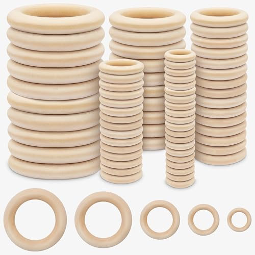 Kurtzy Makramee Ringe aus Naturholz (100 Stk) – 5 Größen - 1,5-5,5 cm Außendurchmesser – Unbehandelte Holzringe zum Basteln für Kunst & Handwerk, Heimwerken, Wohnkultur & Schmuckherstellung