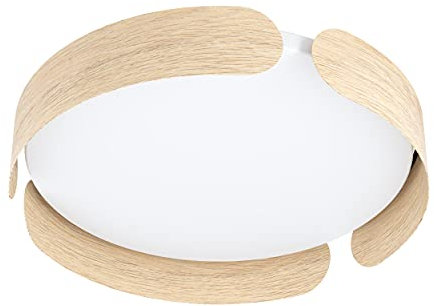 EGLO LED Deckenleuchte Valcasotto, 1 flammige Deckenlampe minimalistisch, Wohnzimmerlampe aus Metall in Holz-Optik, Kunststoff in Weiß, LED Schlafzimmerlampe warmweiß