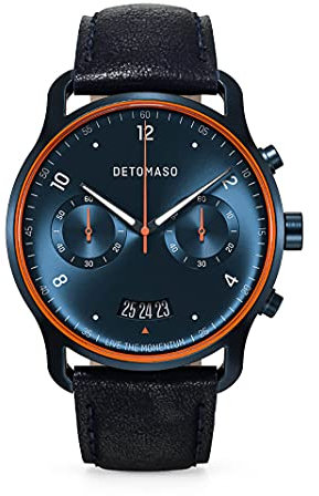 DeTomaso SORPASSO Velocita Blue Orange Herren-Armbanduhr Analog Quarz Lederarmband Blau