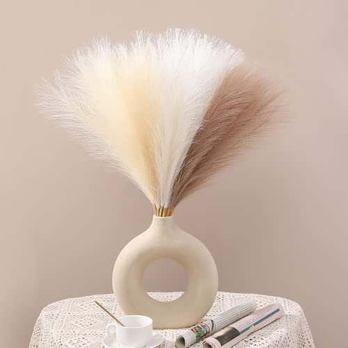 Serwalin 6 Herbe de Pampa Artificielle Décor 45cm Petite Herbe Pampa Blanche Décor Salon Artificiel, Faux Plante Séchée Plumes Touffues Vase Court pour Bureau Maison Table Manger Centres Table