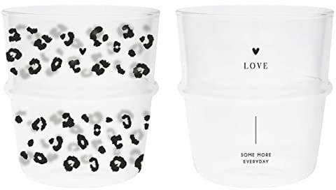 Bastion Collections 2er Set Trinkgläser mit Leomuster + Herz H. 9cm für 300ml