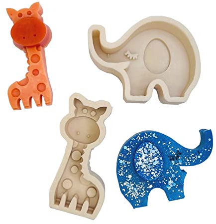 2 piezas Molde Forma Elefante Animal Animales Bricolaje Decoración de Tartas Molde de silicona para fondant de jirafa Animal Animales Moldes de Fundición de Resina DIY Pastel Caramelo Chocolate