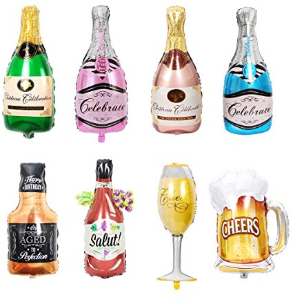 GiantGo 8 Stück Sektflasche Luftballon Set, Party Luftballons, Folienballon Sektflasche, Champagner Wein Flaschen Luftballons für Party Hochzeit Geburtstag Braut Dekor