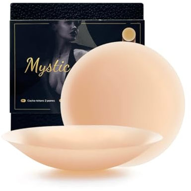 Mystic Curves Copricapezzoli UltraSottili Adesivi | Premium Seno Copre Petalo Capezzolo Invisibili Donna in Silicone | 2 Paia + Scatola + Nastri Adesivi Vestiti | Riutilizzabili Lavabili 8cm (Crema)