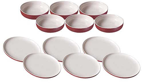 Ritzenhoff & Breker Jasper Teller & Schalen Set 12-teilig, Beere, Tafelservice aus Steinzeug, Geschirr mit Soft-Touch-Haptik & farbiger Mattglasur